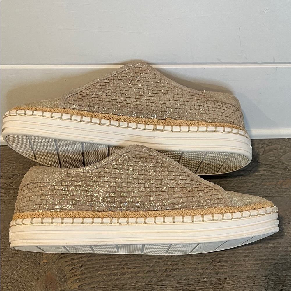 J/Slides NYC Kayla gold metallic woven leather slip on shoes 8.5 - Picture 3 of 8